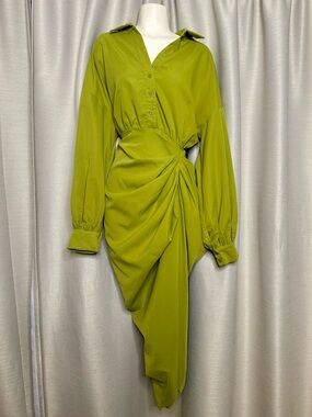 PrettyLittleThing Olive Draped Asymmetrical Shirt Dress
